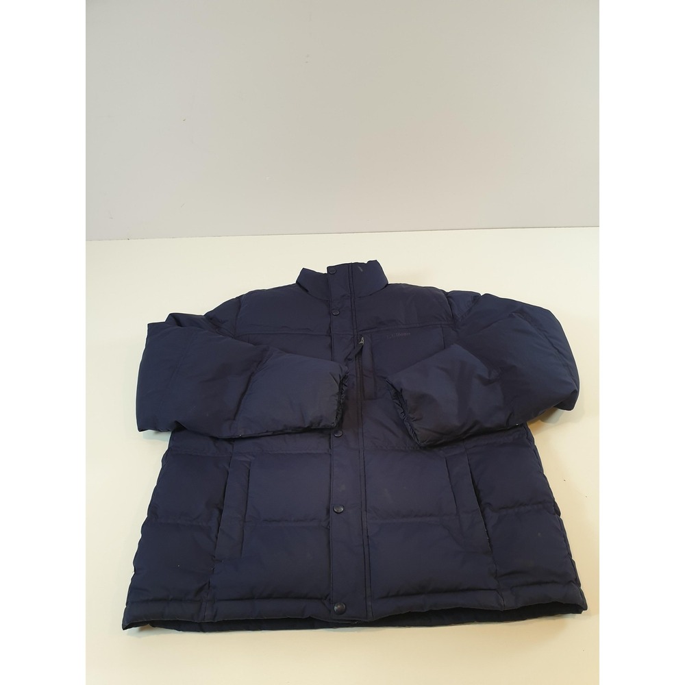 L.L. Bean Men's Trail Model Goose Down Puffer Jacket Coat Navy Blue L STAINS